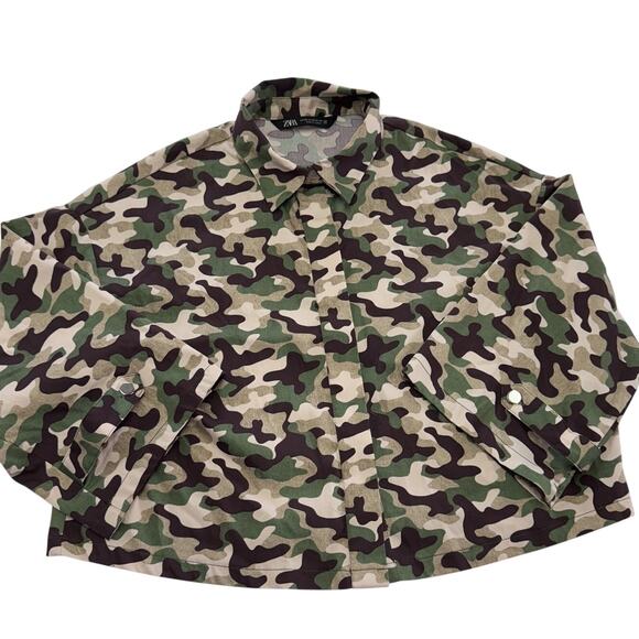 Zara Shirt Womens XS Camouflage Camo Button Up Long Sleeve Stretch Casual Urban - Picture 1 of 7